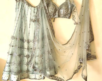 Sequin Net Lehenga Choli: Indian Wedding Designer Dress