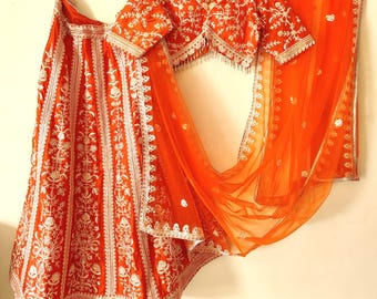 Rainbow Sequin Lehenga Choli Dupatta: Indian Wedding Party Dress