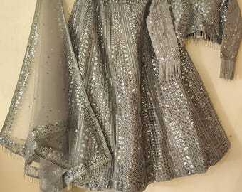 Sequin & Dori Work Lehenga Choli: Shimmer Silk Indian Outfit