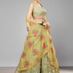 Pista Green Georgette Lehenga Choli: Sequin & Zari Embroidery, Indian Outfit