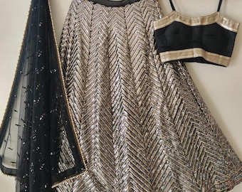 Black Designer Lehenga Choli: Indian Wedding Party Wear