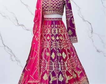 Sequin Embroidered Foux Gorgette Lehenga Choli: Indian Wedding Dress