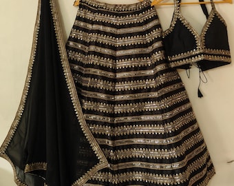 Black Lehenga Choli: Silk Dori Work Indian Outfit