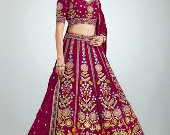 Pink Embroidered Georgette Lehenga Choli: Indian Wedding Outfit
