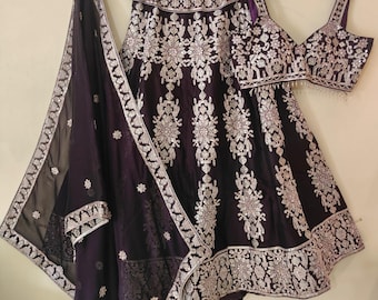 Kasturi Silk Lehenga Choli: Wedding Wear, Thread Sequins Work, Unstitched Blouse