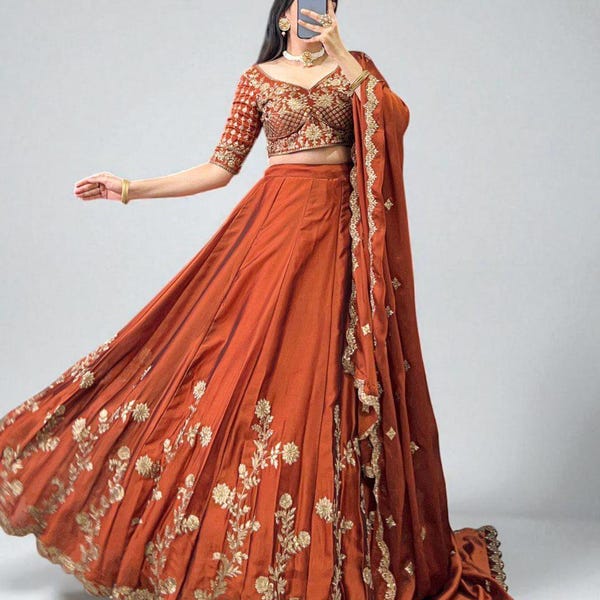 Embroidered Lehenga Choli: Faux Georgette Indian Wedding Outfit