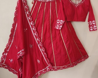 Rani Pink Lehenga Choli: Slub Silk Indian Outfit