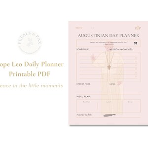 Agenda giornaliera di Papa Leone XIV / Pagina stampabile del giorno cattolico / Collezione Tra i Santi / Organizzatore di ispirazione agostiniana in formato PDF