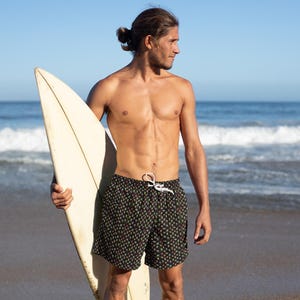 Retro 80s Cartoon Swim Trunks: Beach Vacation Swimwear