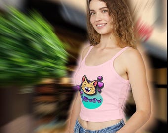 Cat 'Mewow' Women's Tank Top: Summer Spaghetti Strap, Cat Lover Gift