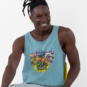 90s Vibes Tank Top, Retro Cartoon Characters Sleeveless Shirt, 90s Anime Comic Tanks, Cool 90's Nostalgic Muscle Tee, Vintage Print Summer