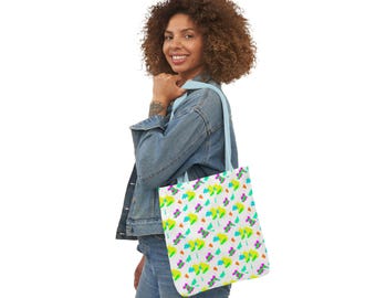 80s Style Canvas Tote Bag: Retro Rainbow Shoulder Bag