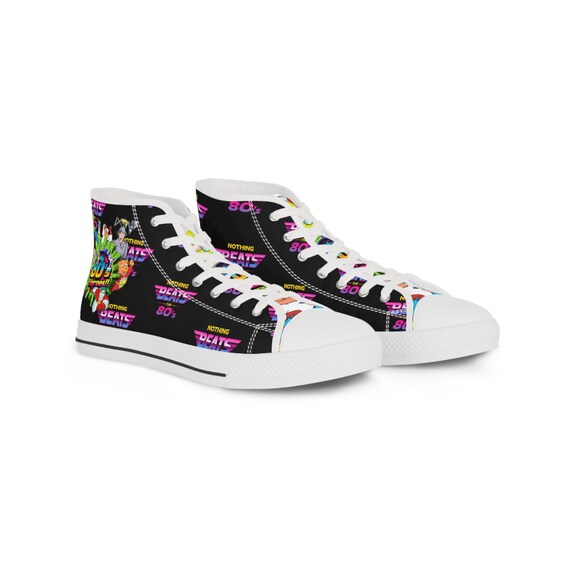 Retro 80s High Top Sneakers: Graphic Print Canvas Shoes - Etsy