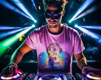 DJ Duck Graphic T-Shirt: Unisex Garment-Dyed Cotton Tee