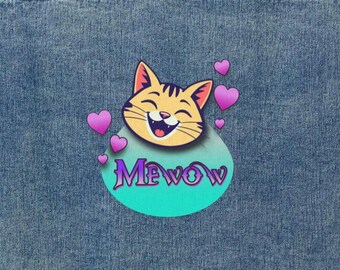MeWow!, Cute Cat Lover Denim Jacket, Women's Casual Outerwear, Unique Gift for Cat Moms, Trendy Pet Lover Gift, Everyday Style