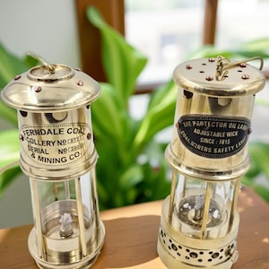 Brass Mining Lamp, Oil Lantern With Glass Chamber, Miner's Lamp