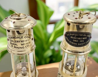 Brass Mining Lamp, Oil Lantern With Glass Chamber, Miner's Lamp