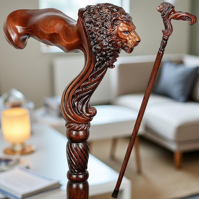Beautiful Lion Head Handle Wooden Walking Stick Animal Head Walking Cane, Birthday Gift