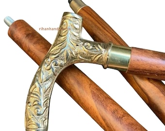 Victorian Brass Handle Walking Stick Wooden Cane  Derby Handle Walking Stick Father Day's Gift