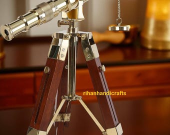 Telescopio cannocchiale in ottone personalizzato – Decorazione nautica antica con treppiede