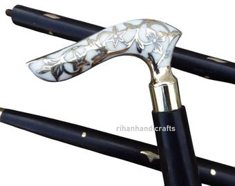 Victorian-Style Walking Stick – Brass Handle Wooden Cane – Inspired Designer Accessory