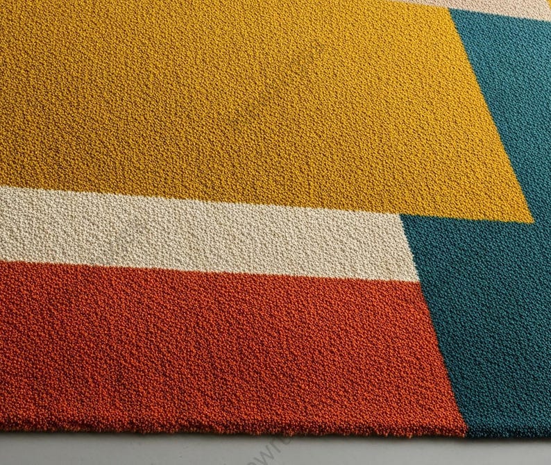 Colorful Geometric Hand Tufted Wool Rug, Mid Century Modern Indoor Area ...