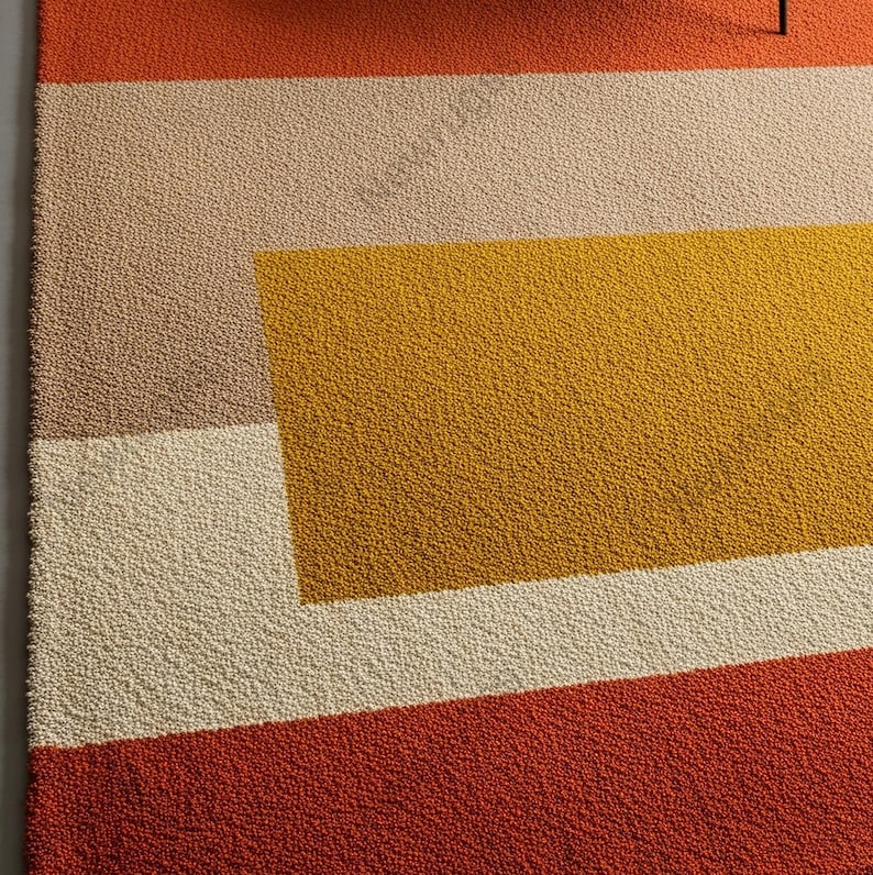 Colorful Geometric Hand Tufted Wool Rug, Mid Century Modern Indoor Area ...