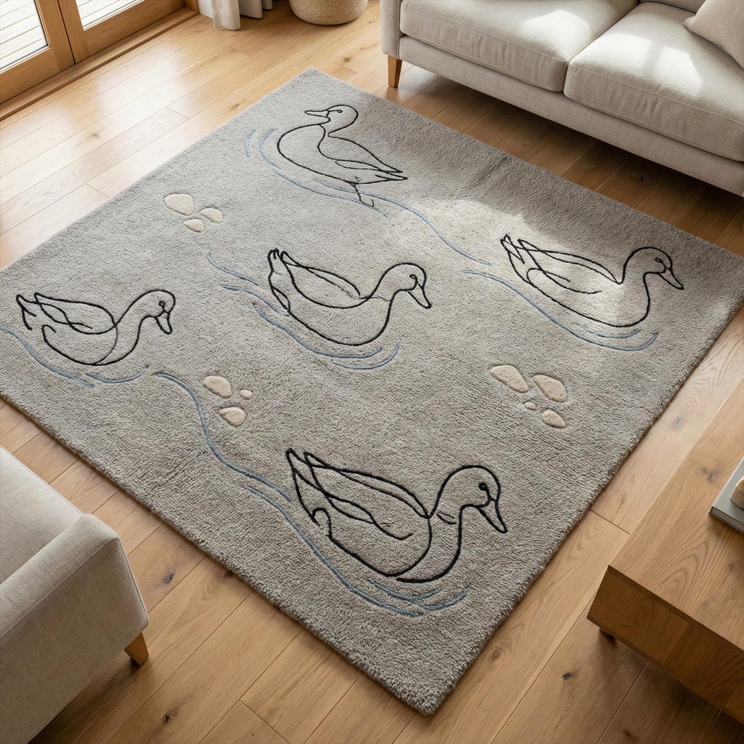 Grey Duck Pond Wool Rug, Hand Tufted Minimalist Area Carpet - Etsy