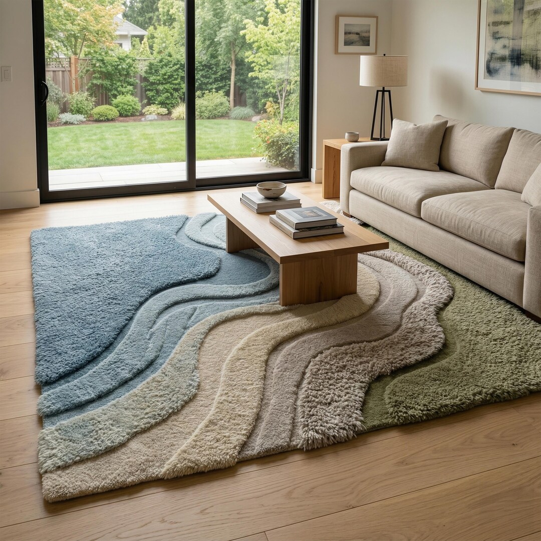 Hand Tufted Wool Rug, Blue Abstract Modern Soft Area Carpet - Etsy