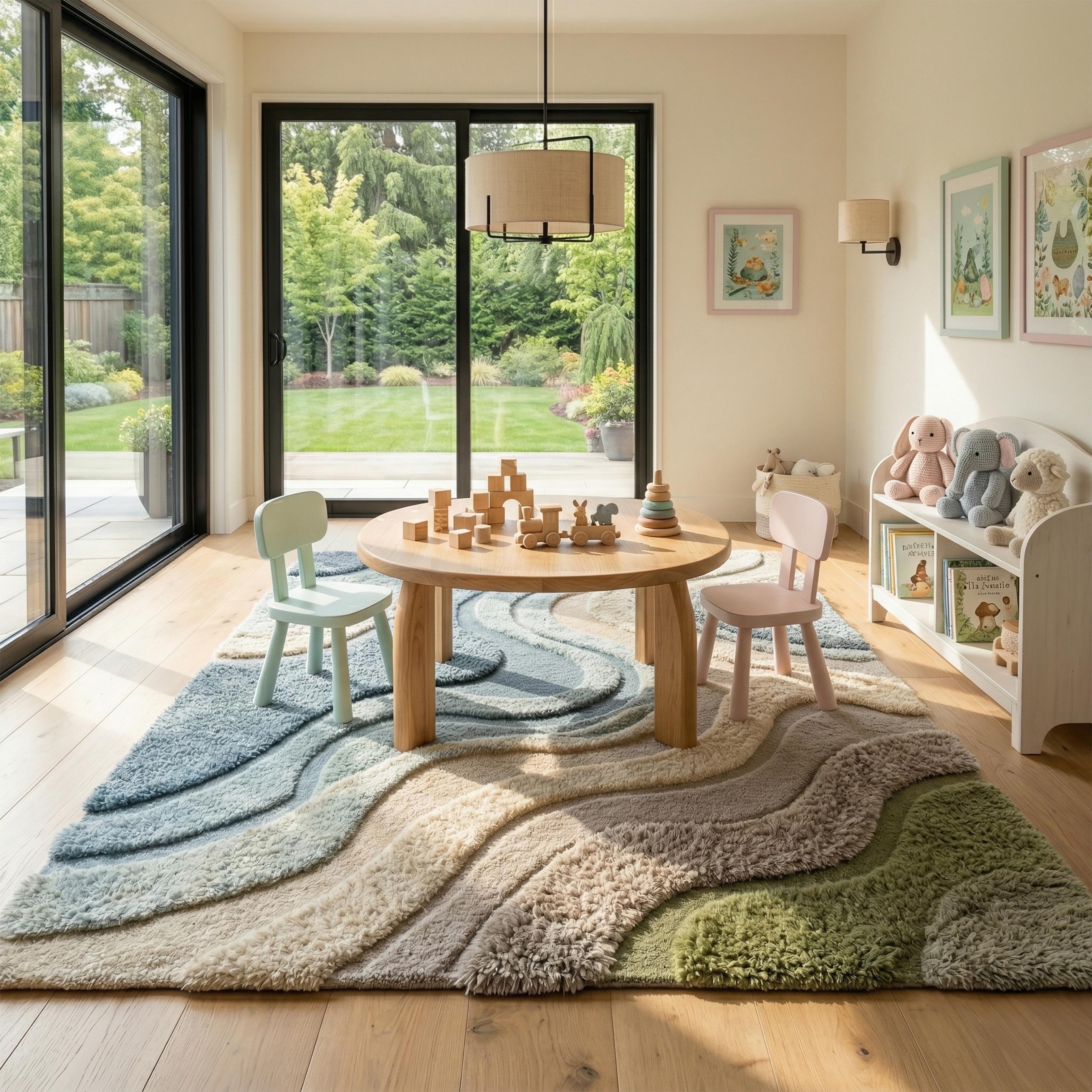 Hand Tufted Wool Rug, Blue Abstract Modern Soft Area Carpet - Etsy