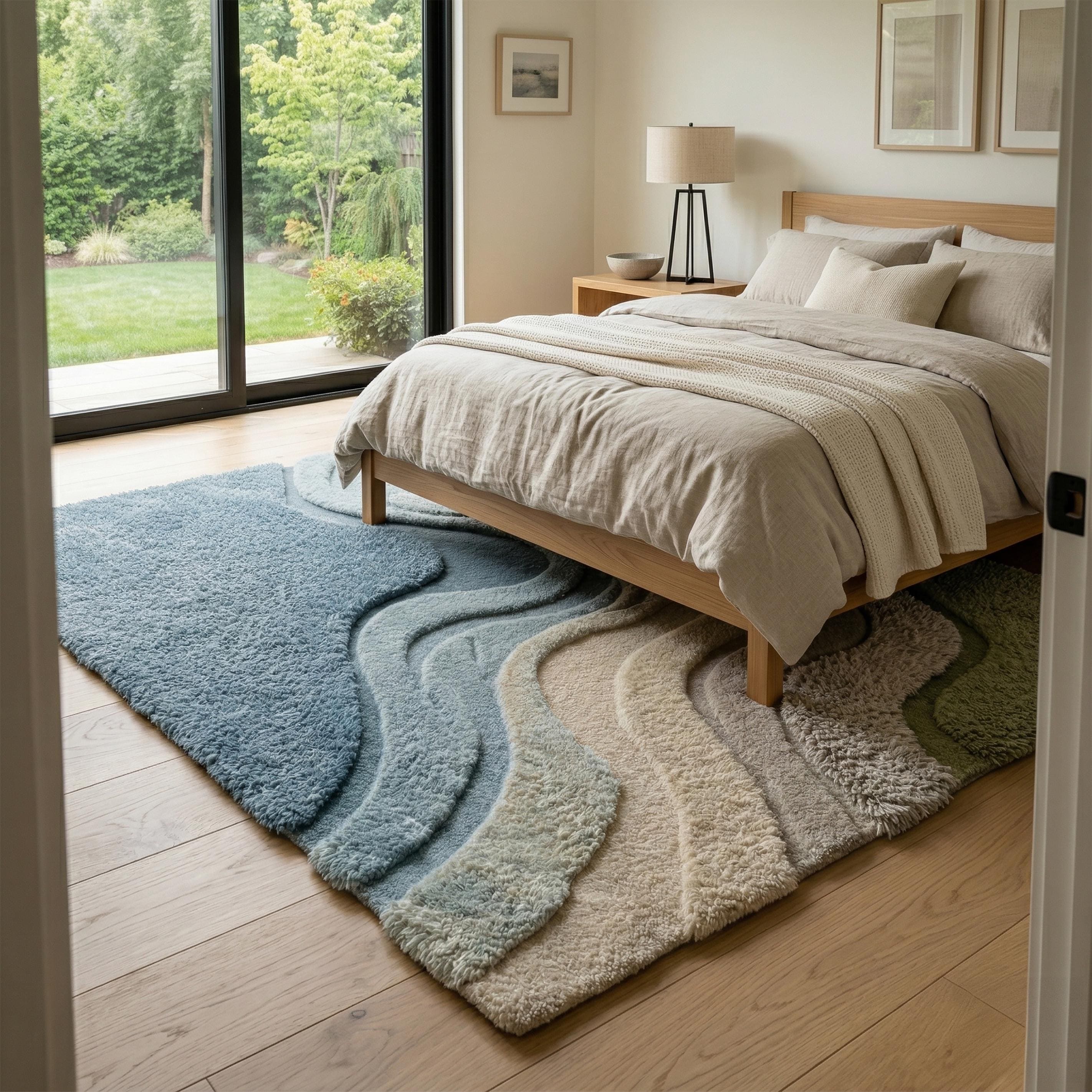Hand Tufted Wool Rug, Blue Abstract Modern Soft Area Carpet - Etsy