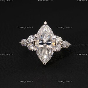 3 Ct Marquise Cut Moissanite Sevan Stone Engagement Ring, Gold Trilogy Ring With Marquise Side Stones, Elegant Bridal Moissanite Gift