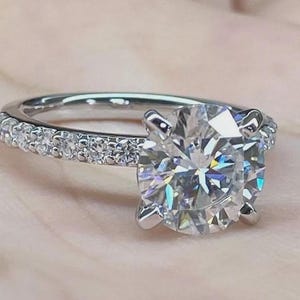 2.0 CT Round Moissanite Engagement Ring | Hearts and Arrows Cut Wedding Ring | Anniversary Promise Ring for Women | Gift for Her