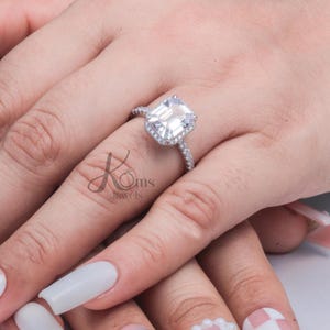 1.50 CT Emerald Cut Colorless Moissanite Engagement Ring, Emerald Halo Moissanite Wedding Ring, Solid 14K Two Tone Gold Ring, Promise Ring