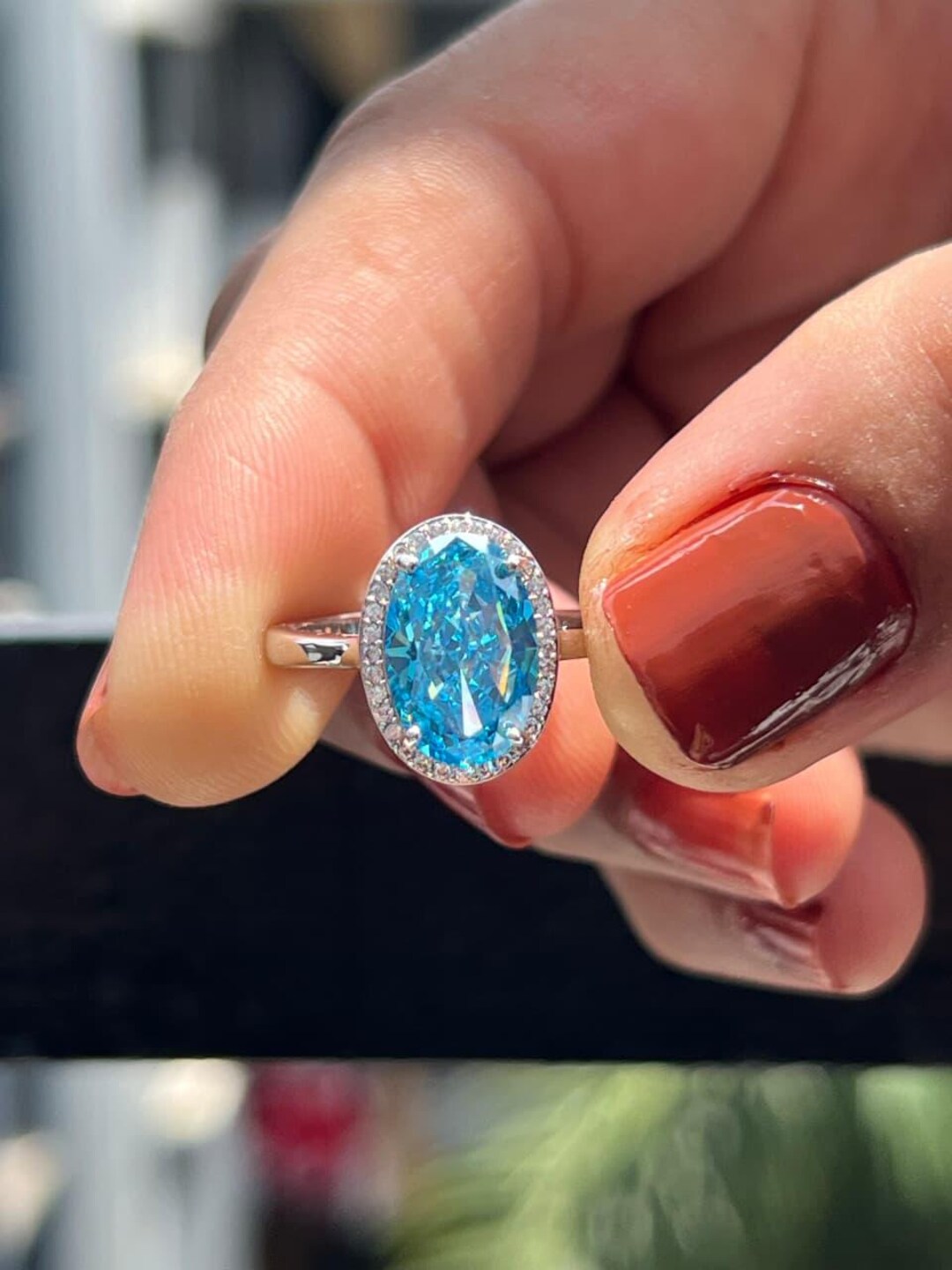 4カラット オーバルブルー モアッサナイトリング | スターリング