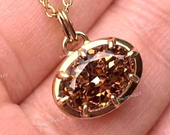 East West Oval Brown Moissanite Pendant, 3 CT Diamond Solitaire Pendant, 14k Yellow Gold Stunning Pendant, Anniversary Gift, Only Pendant