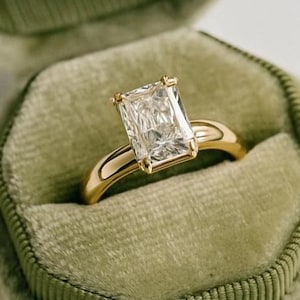 Emerald Cut Moissanite Engagement Ring: 14k Solid Gold Solitaire