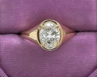 2 Ct Oval Moissanite Signet Ring, 10k Solid Gold Moissanite Diamond Wedding Ring, Signet Style Prong Bezel Set Anniversary Gift Promise Ring