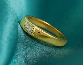 Aliança de moissanita com lapidação esmeralda leste-oeste, anel de noivado em ouro maciço 14k, anel solitário com engaste de diamante único, presente de aniversário para esposa