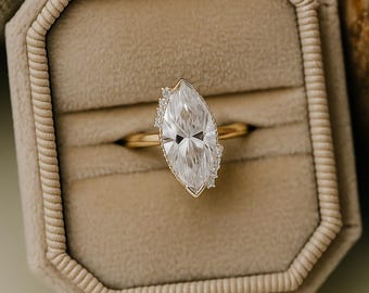 3CT Marquise Moissanite Engagement Ring: Vintage 14K Gold Solitaire with CZ Diamonds