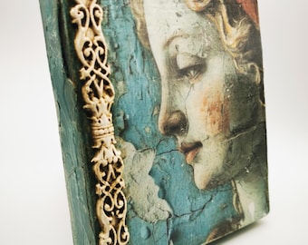 Azulejo de pared artesanal de madera y yeso para coleccionistas | Pieza vintage única con aspecto antiguo [20x15x4 cm] - Bloque Fragmentos "Fresco"