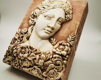 Piezas únicas en 3D hechas a mano en madera y yeso con un toque antiguo para decorar paredes y mesas | Bloque de fragmentos "Perséfone" | Arte mural vintage hecho a mano