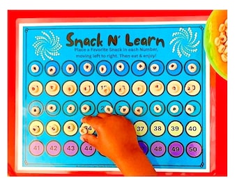 Count to 50 Mat for Preschoolers | Snack Time Learning Mat | Number Recognition for Preschool | Laminated Math Mat | Montessori  Activity