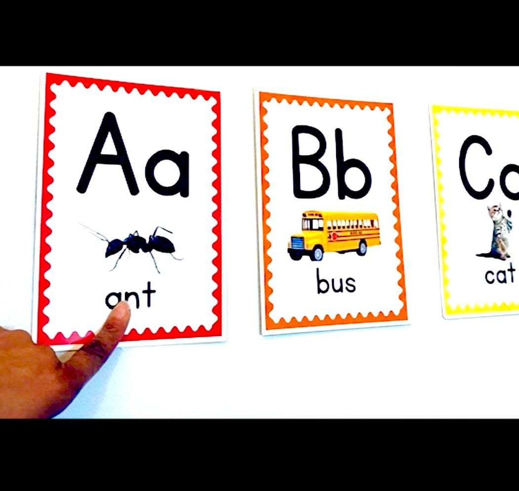 Large 3-in-1 Phonics Alphabet Flash Cards for Toddlers | Preschool Reading Cards | Circle Time Bulletin Board  Decor | Montessori ABC Set