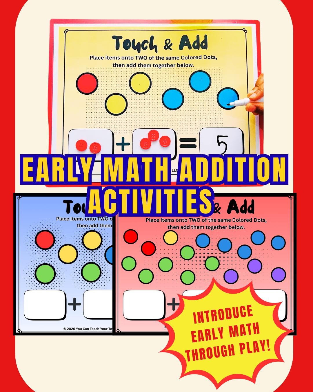Touch & Add Preschool Kindergarten Addition Learning Mats, Set of 3 - Etsy