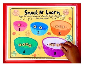 Hands On Snack Counting Placemat | Preschool &  Toddler Math Activity Mat | Laminated Reusable Learning Activity for Preschool | snack mat