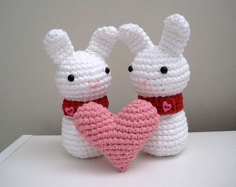 Heart Bunnies Set-Amigurumi Bunnies and Heart