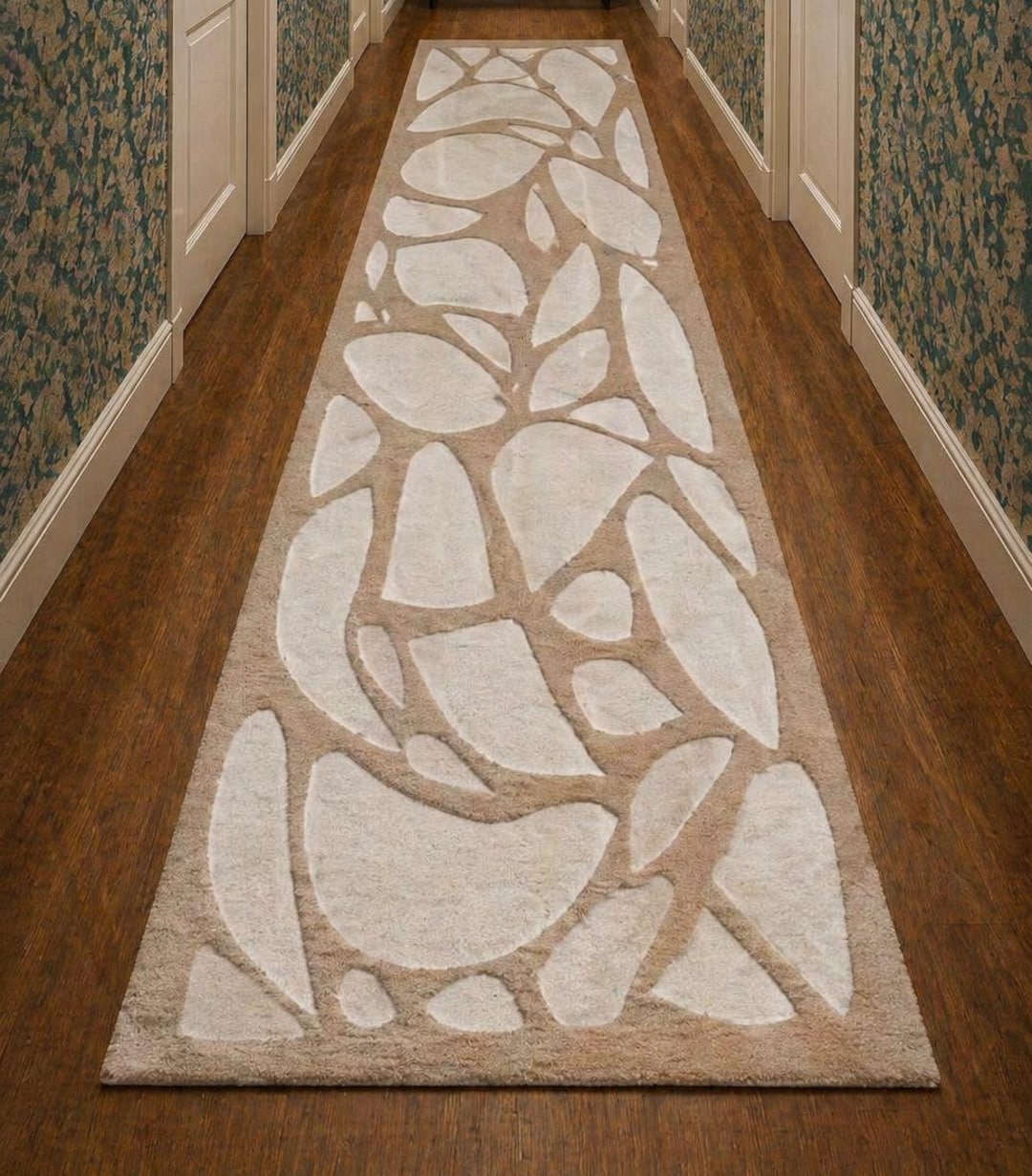 Unique Shape Runner Rug Modern Organic Shape Rug, Beige Cream Runner, Abstract Stone Pattern ...