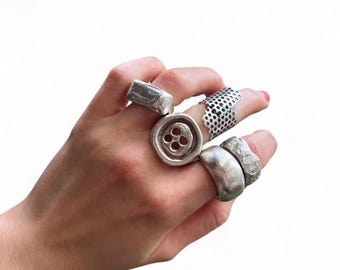Sterling Silver 925 Chunky Button Ring