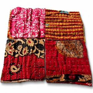 20 pcs Assorted Kantha Quilt Fabric Scraps, Recycled Cotton Fabric Bundle, Vintage Indian Kantha Pieces for Sewing, Quilting, Patchwork